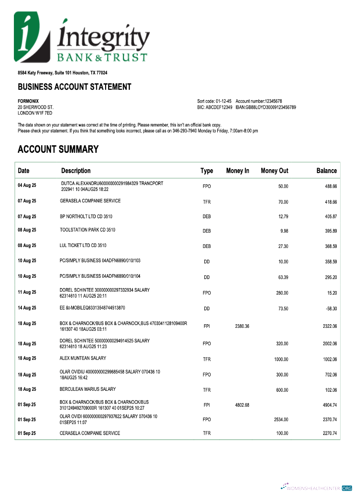 Download USA Integrity firm account statement Word and PDF template Photoshop template